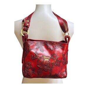 NEW! CUOIERIA FIORENTINA Rose Embosed Bella Italian Leather Bag- Made in Italy
